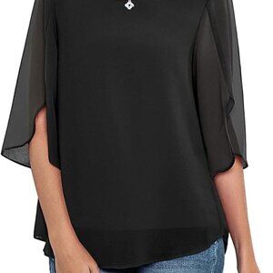 NWT Neineiwu Womens Casual Scoop Neck Loose Top 3/4 Sleeve Chiffon Blouse Shirt